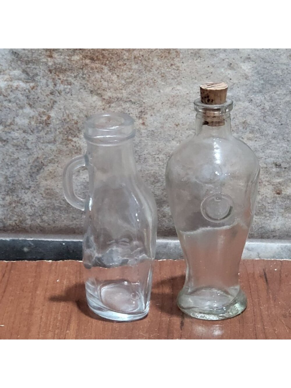 Vintage Miniature Urinal Clear Glass and Potion Bottle with Stopper Set of 2